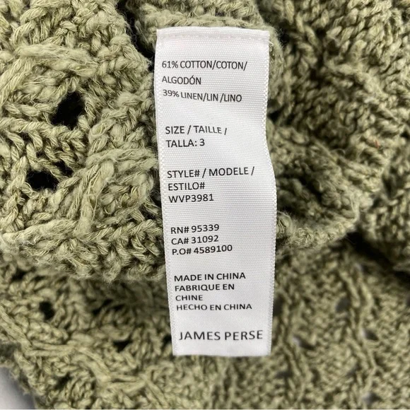 James Perse Women’s Open Knit Sweater Green Linen/Cotton Blend Size 3 (Large) - Picture 4 of 8